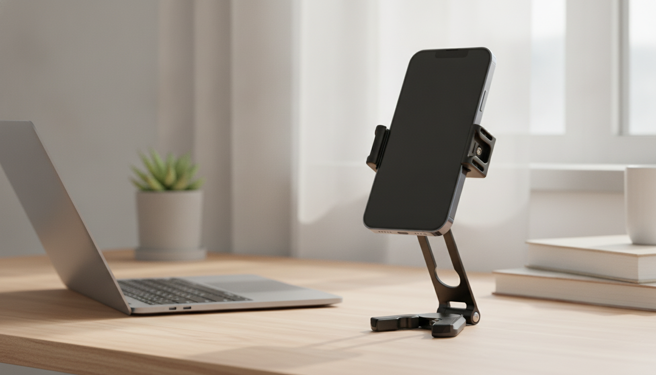 Foldable iPhone Tripod with Dual Cold Shoe Mounts